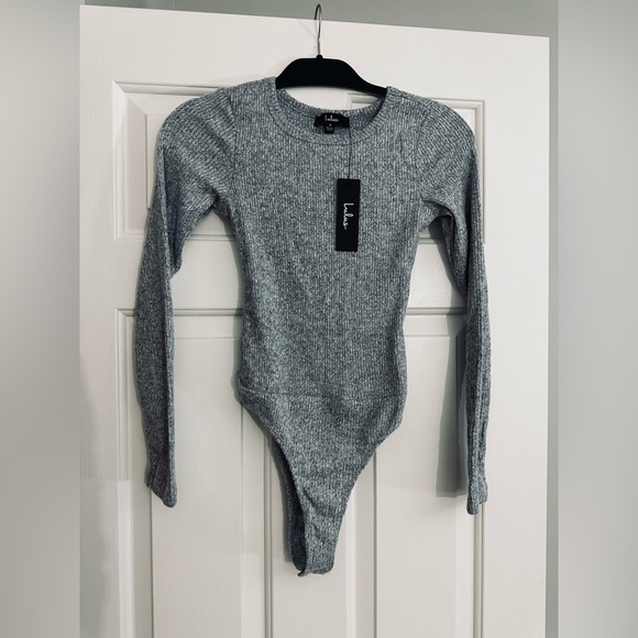 Lulu's Everyday Babe Heather Grey Ribbed Long Sleeve Cutout Bodysuit - Picture 4 of 8